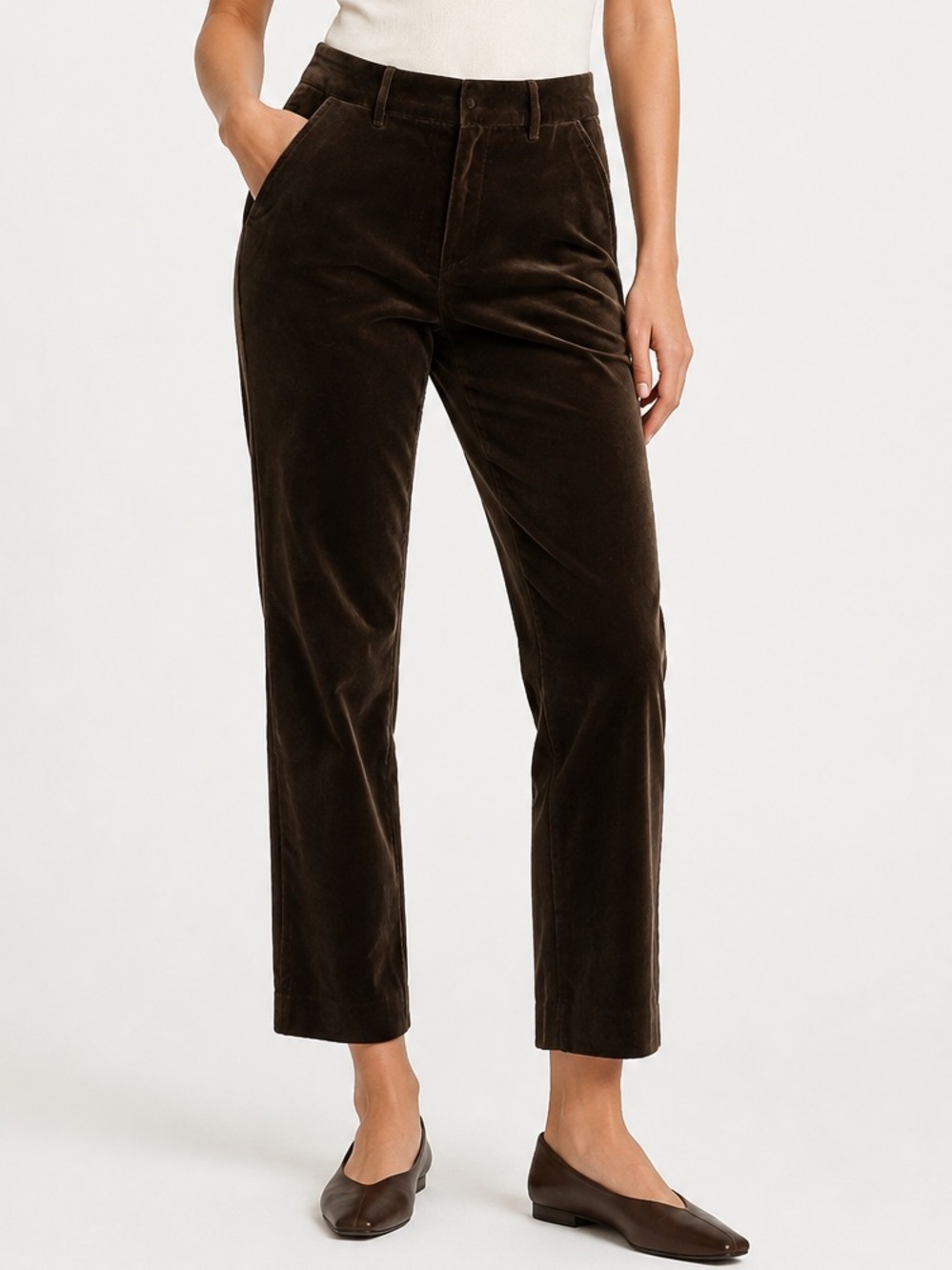 Frame Brown Velvet Like Straight Leg Crop Pant size 10